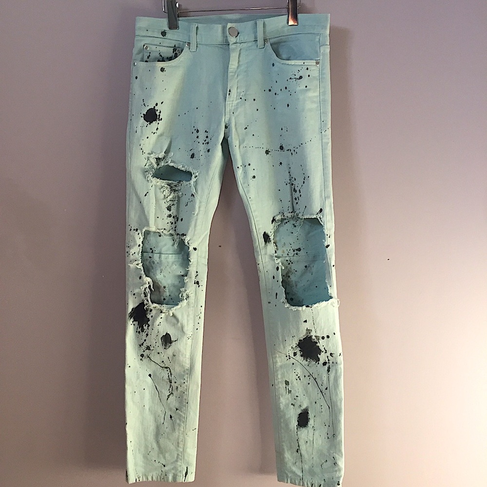 Armani Exchange Ice Blue Ink Blot Skinny Jeans Art